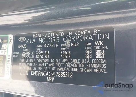 2020 Kia Sportage Ex from USA, damaged, VIN KNDPNCAC9L7835312
